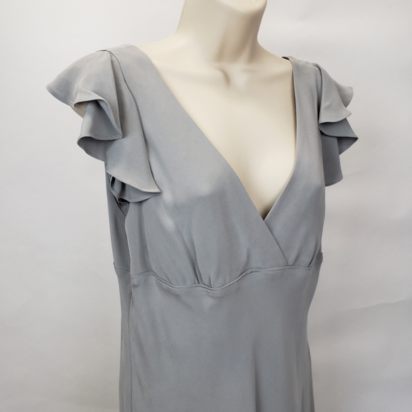 J CREW Gray Flutter Sleeve Deep V-neck Silk Dress Size 14 - Picture 3 of 10